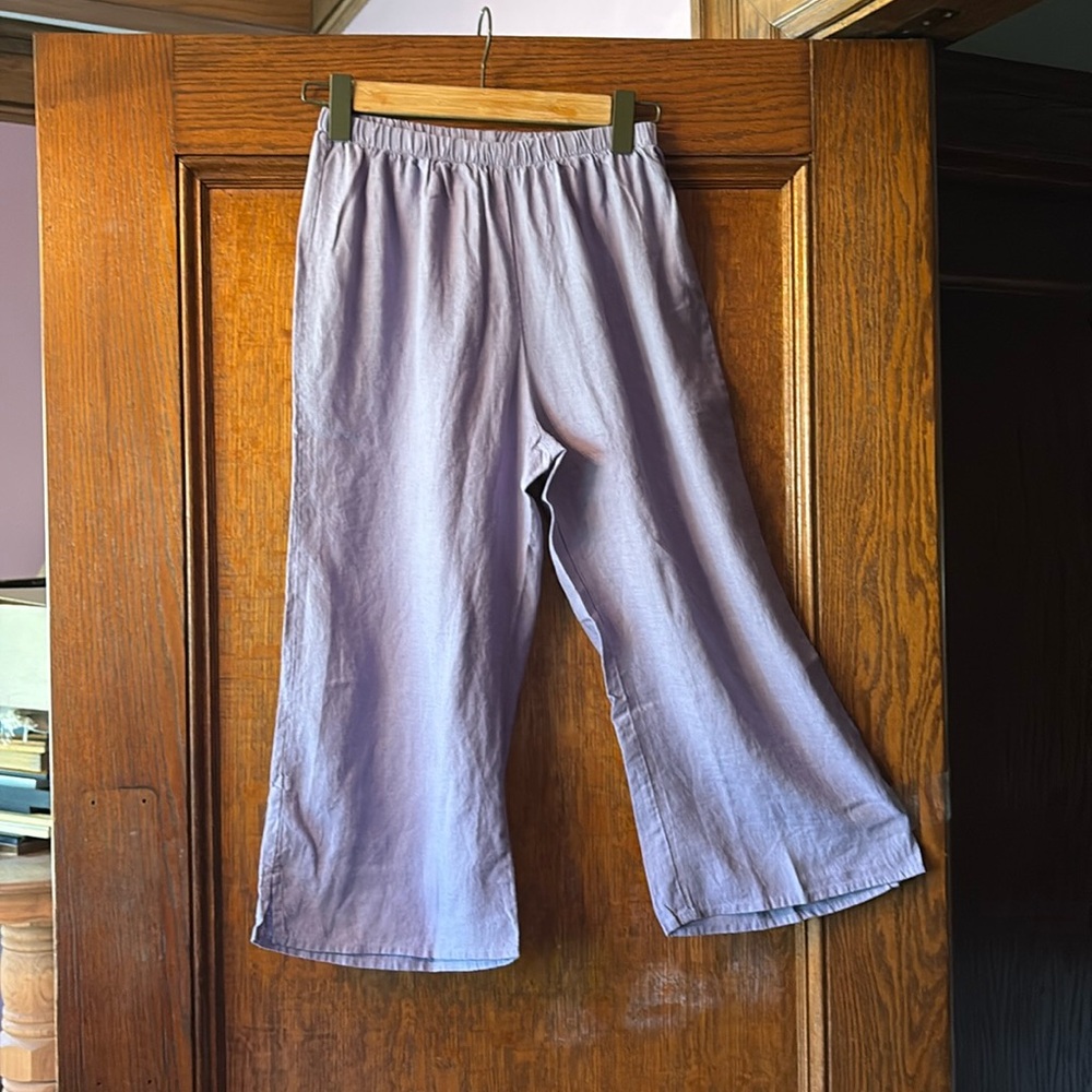 FLAX linen Vibrant lavender wide leg flood Pants